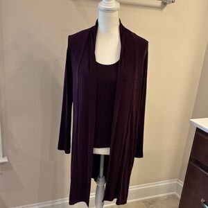 Chico’s Traveler’s Plum Open-Front Long Duster/Topper with Tank